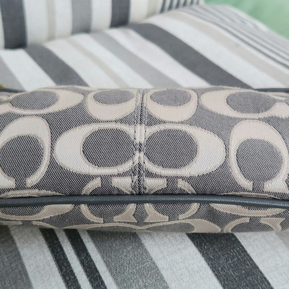 Coach Gray and Cream Signature Sateen Jacquard Wristlet
